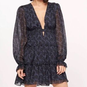 Cami NYC size XS Venezia mini dress blue floral silk long sleeve tiered v-neck